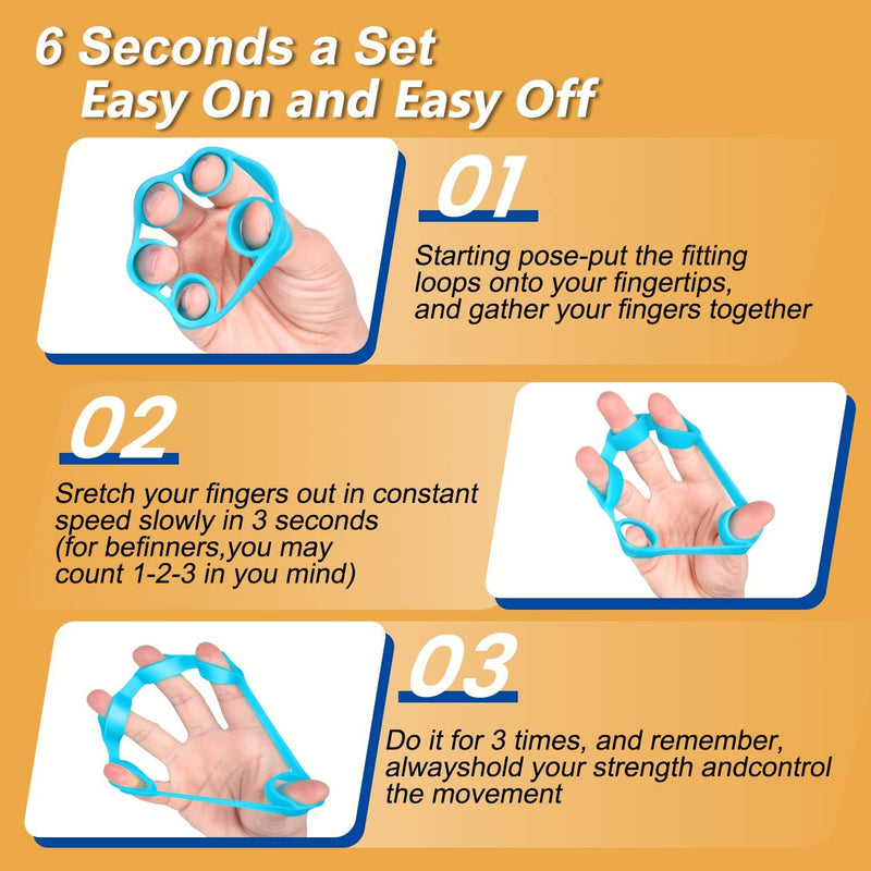 Hand Grip Strengthener, Finger Exerciser, Grip Strength Trainer (6 PCS) NEW MATERIAL Forearm grip workout, Finger Stretcher, Relieve Wrist & Thumb Pain, Carpal tunnel, Finger Exerciser