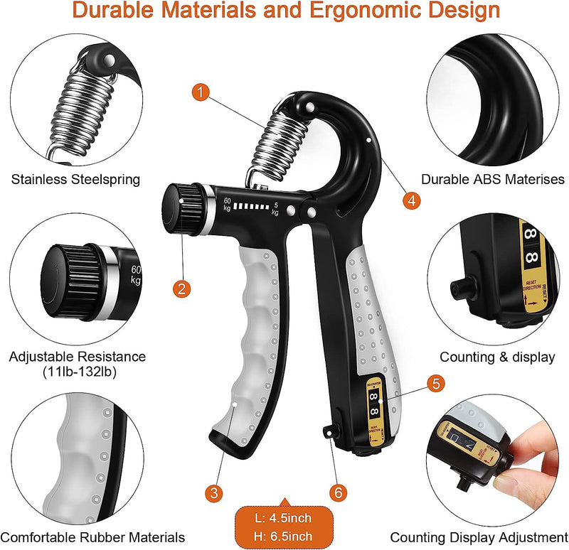 Hand Grip Strengthener - Adjustable Hand Exerciser and Finger Stretcher - Grip Strength Trainer for Muscle Building, Hand Therapy and Recovery - Relieve Pain for Arthritis, Carpal Tunnel