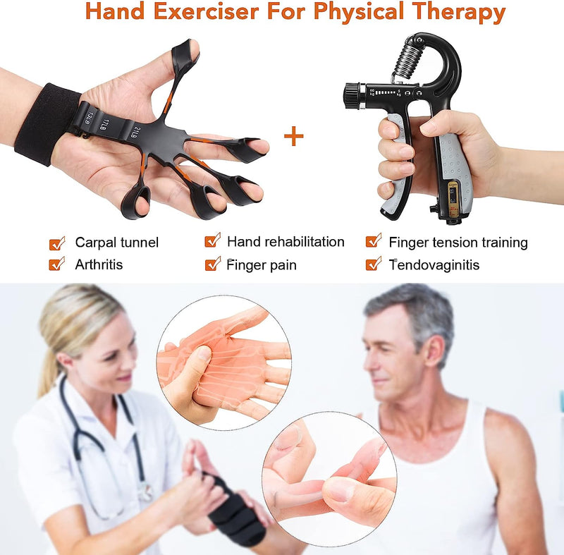 Hand Grip Strengthener - Adjustable Hand Exerciser and Finger Stretcher - Grip Strength Trainer for Muscle Building, Hand Therapy and Recovery - Relieve Pain for Arthritis, Carpal Tunnel