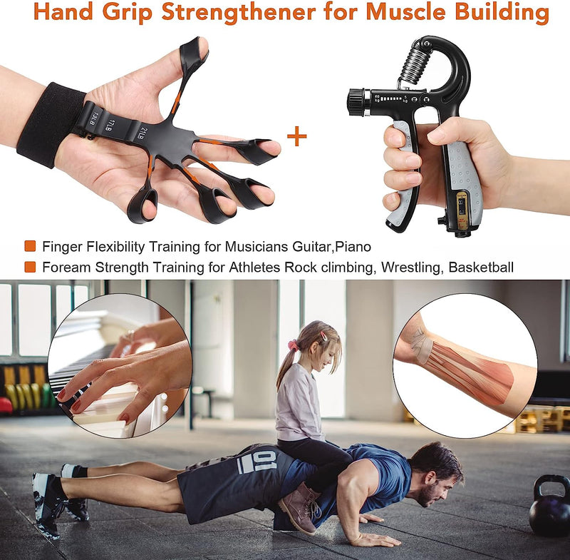 Hand Grip Strengthener - Adjustable Hand Exerciser and Finger Stretcher - Grip Strength Trainer for Muscle Building, Hand Therapy and Recovery - Relieve Pain for Arthritis, Carpal Tunnel