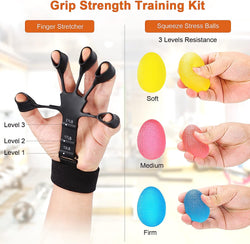 Grip Strength Trainer - Finger Exerciser & Hand Exercise Balls - Forearm Strengthener & Physical Therapy Kit for Arthritis, Carpal Tunnel Pain Relief, Rehabilitation, Reducing Stiffness, Stress Relief