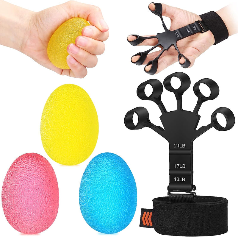 Grip Strength Trainer - Finger Exerciser & Hand Exercise Balls - Forearm Strengthener & Physical Therapy Kit for Arthritis, Carpal Tunnel Pain Relief, Rehabilitation, Reducing Stiffness, Stress Relief