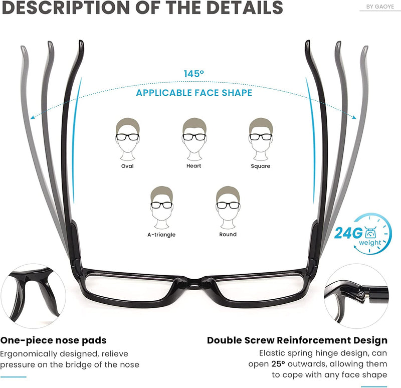 5-Pack Reading Glasses Blue Light Blocking,Spring Hinge Readers for Women Men Anti Glare Filter Lightweight Eyeglasses 5 Pack Mix Color (With Case)