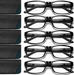 5-Pack Reading Glasses Blue Light Blocking,Spring Hinge Readers for Women Men Anti Glare Filter Lightweight Eyeglasses 5 Pack Light Black (With Case)