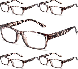 5-Pack Reading Glasses Blue Light Blocking,Spring Hinge Readers for Women Men Anti Glare Filter Lightweight Eyeglasses leopard*5