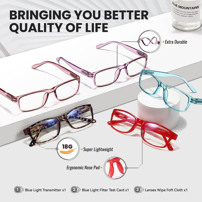 5-Pack Reading Glasses Blue Light Blocking,Spring Hinge Readers for Women Men Anti Glare Filter Lightweight Eyeglasses 5 Pack Mix Color 2
