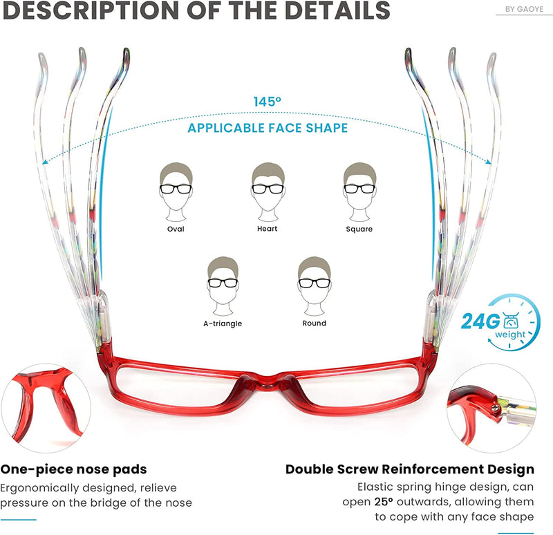 5-Pack Reading Glasses Blue Light Blocking,Spring Hinge Readers for Women Men Anti Glare Filter Lightweight Eyeglasses 5 Pack Mix Color 2