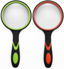 2 Pack 75mm 10X Handheld Magnifying Glass Shatterproof Reading Magnifier for Seniors and Kids (Orange+Green)