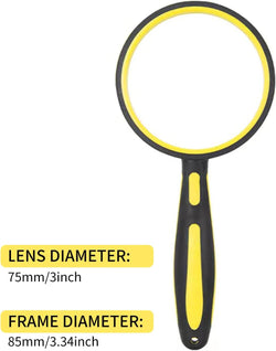 2 Pack 85mm 10X Handheld Magnifying Glass Shatterproof Reading Magnifier for Seniors and Kids Yellow+green