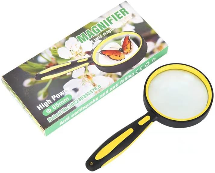 2 Pack 85mm 10X Handheld Magnifying Glass Shatterproof Reading Magnifier for Seniors and Kids Yellow+green
