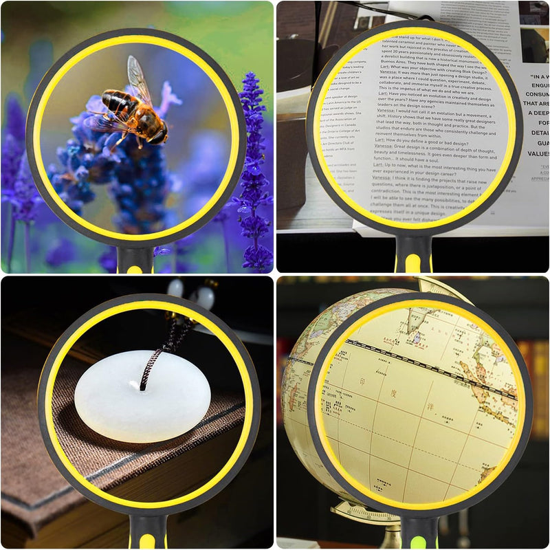2 Pack 85mm 10X Handheld Magnifying Glass Shatterproof Reading Magnifier for Seniors and Kids Yellow+green