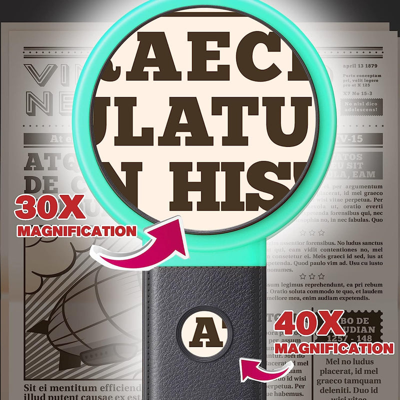 30X 40X Magnifying Glass with Light and Stand, Folding Design 18 LED Illuminated Magnifying Glass for Close Work, Large Magnifying Glasses for Reading Green