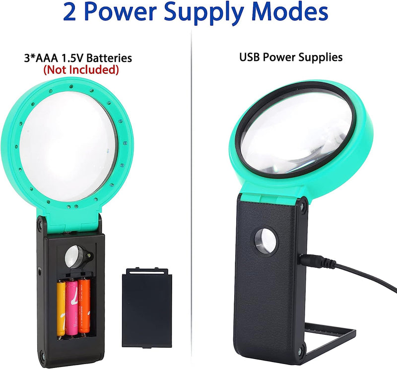 30X 40X Magnifying Glass with Light and Stand, Folding Design 18 LED Illuminated Magnifying Glass for Close Work, Large Magnifying Glasses for Reading Green