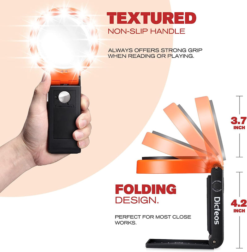 30X 40X Magnifying Glass with Light and Stand, Folding Design 18 LED Illuminated Magnifying Glass for Close Work, Large Magnifying Glasses for Reading Orange