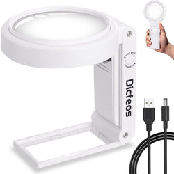 30X 40X Magnifying Glass with Light and Stand, Folding Design 18 LED Illuminated Magnifying Glass for Close Work, Large Magnifying Glasses for Reading White
