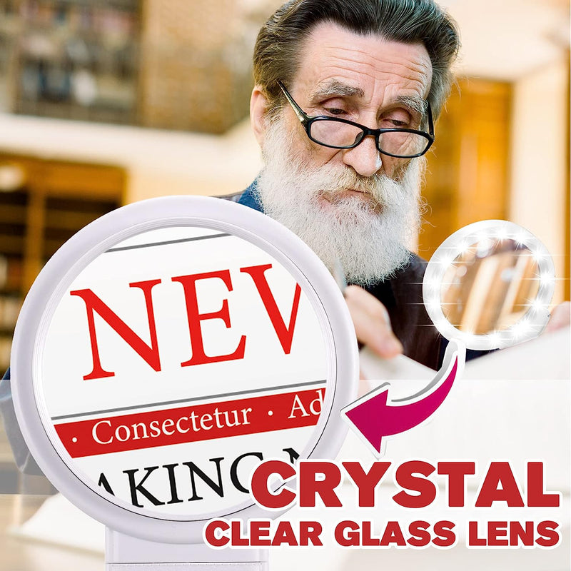 30X 40X Magnifying Glass with Light and Stand, Folding Design 18 LED Illuminated Magnifying Glass for Close Work, Large Magnifying Glasses for Reading White