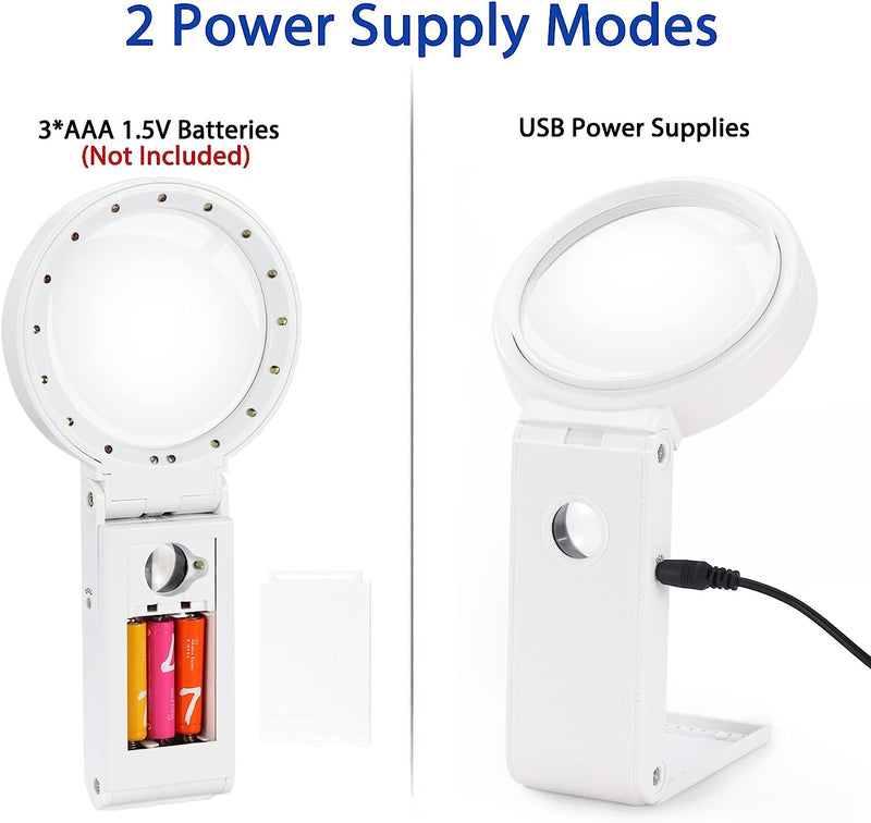 30X 40X Magnifying Glass with Light and Stand, Folding Design 18 LED Illuminated Magnifying Glass for Close Work, Large Magnifying Glasses for Reading White