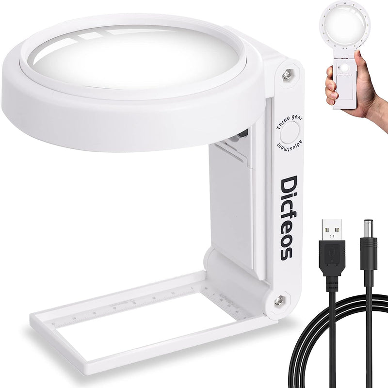 30X 40X Magnifying Glass with Light and Stand, Folding Design 18 LED Illuminated Magnifying Glass for Close Work, Large Magnifying Glasses for Reading White