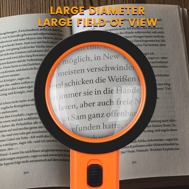 Magnifying Glass with Light, 30X Handheld Large Magnifying Glass 12 LED Illuminated Lighted Magnifier for Macular Degeneration Seniors Reading Inspection Coins Jewelry (Orange)