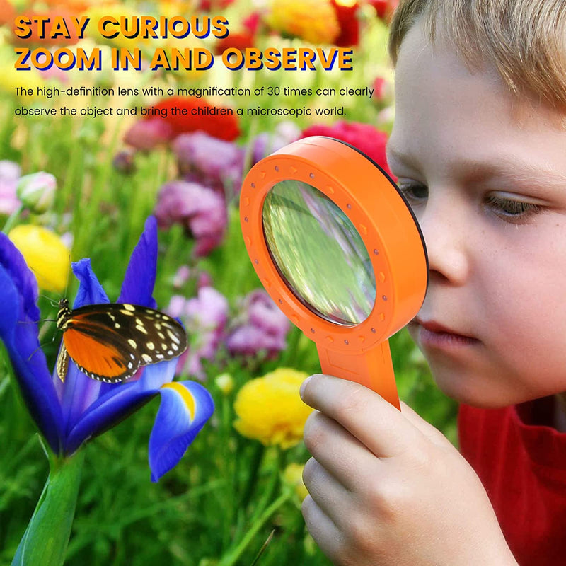 Magnifying Glass with Light, 30X Handheld Large Magnifying Glass 12 LED Illuminated Lighted Magnifier for Macular Degeneration Seniors Reading Inspection Coins Jewelry (Orange)