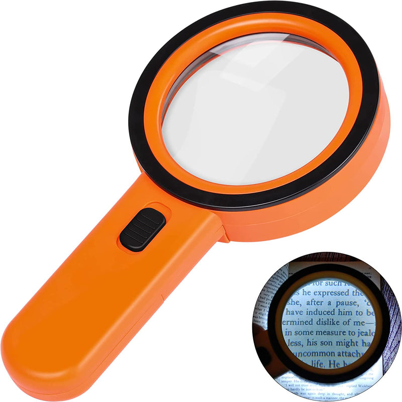 Magnifying Glass with Light, 30X Handheld Large Magnifying Glass 12 LED Illuminated Lighted Magnifier for Macular Degeneration Seniors Reading Inspection Coins Jewelry (Orange)