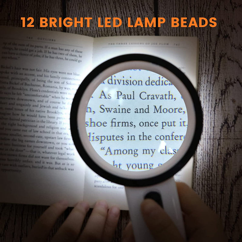 Magnifying Glass with Light, 30X Handheld Large Magnifying Glass 12 LED Illuminated Lighted Magnifier for Macular Degeneration Seniors Reading Inspection Coins Jewelry