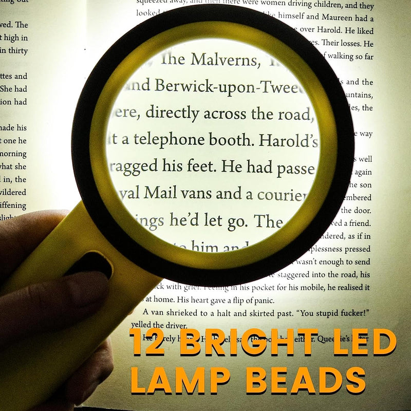 Magnifying Glass with Light, 30X Handheld Large Magnifying Glass 12 LED Illuminated Lighted Magnifier for Macular Degeneration Seniors Reading Inspection Coins Jewelry (Yellow)