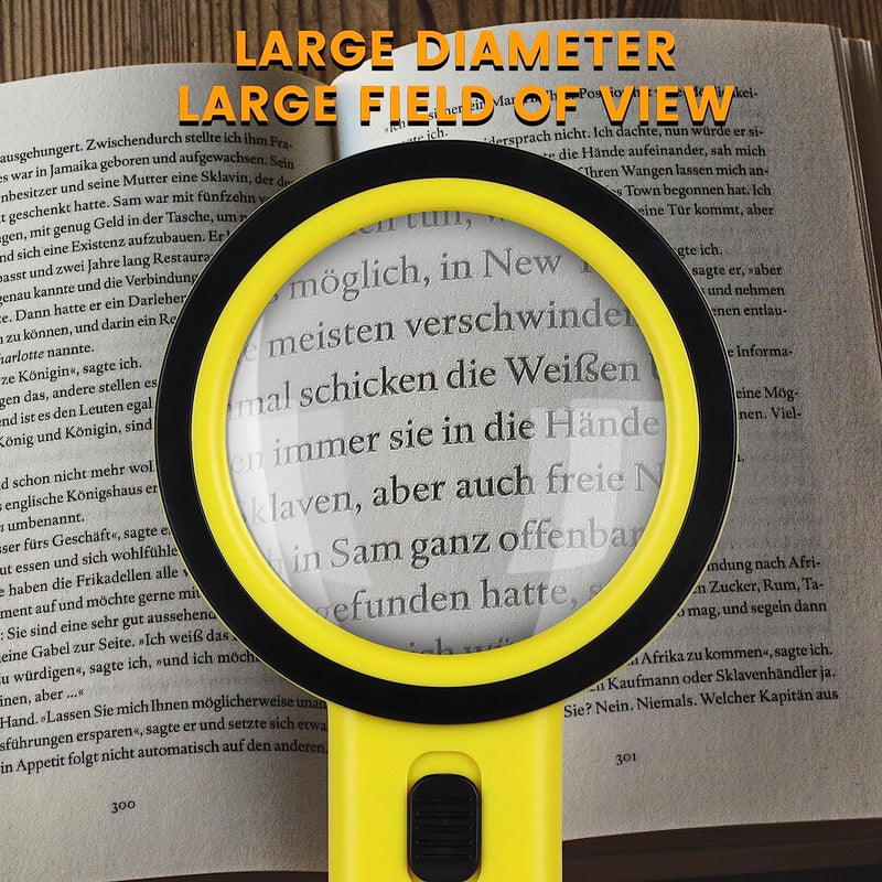 Magnifying Glass with Light, 30X Handheld Large Magnifying Glass 12 LED Illuminated Lighted Magnifier for Macular Degeneration Seniors Reading Inspection Coins Jewelry (Yellow)