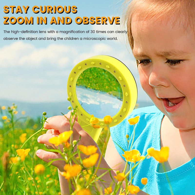 Magnifying Glass with Light, 30X Handheld Large Magnifying Glass 12 LED Illuminated Lighted Magnifier for Macular Degeneration Seniors Reading Inspection Coins Jewelry (Yellow)