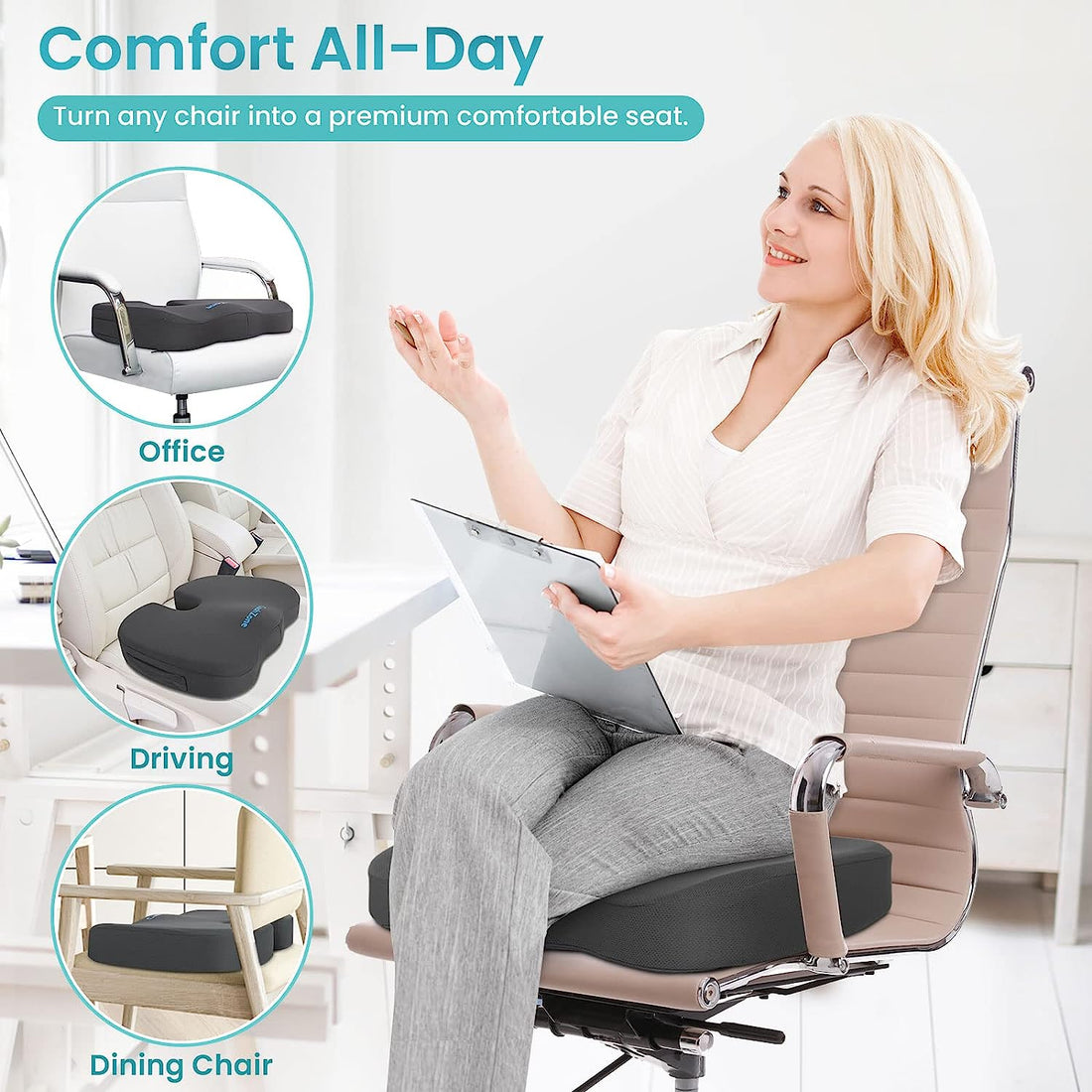 Office chair gel cushion, lifting cushion - low back, sciatica