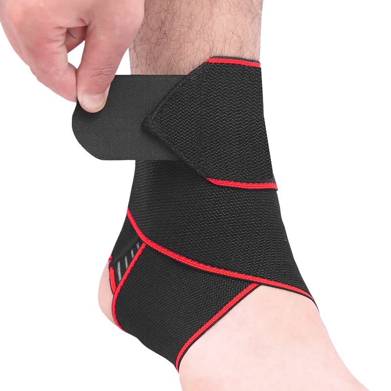 Ankle Support,Adjustable Ankle Brace Breathable Nylon Material Super Elastic and Comfortable,1 Size Fits all, Suitable for Sports (Red 1)