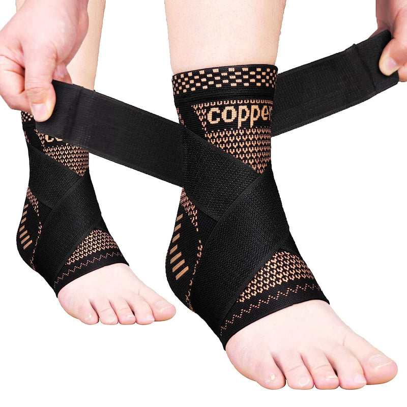 Copper Ankle Brace Adjustable Compression Sleeve (Pair)-Ankle Support Heel Brace for Achilles Tendonitis