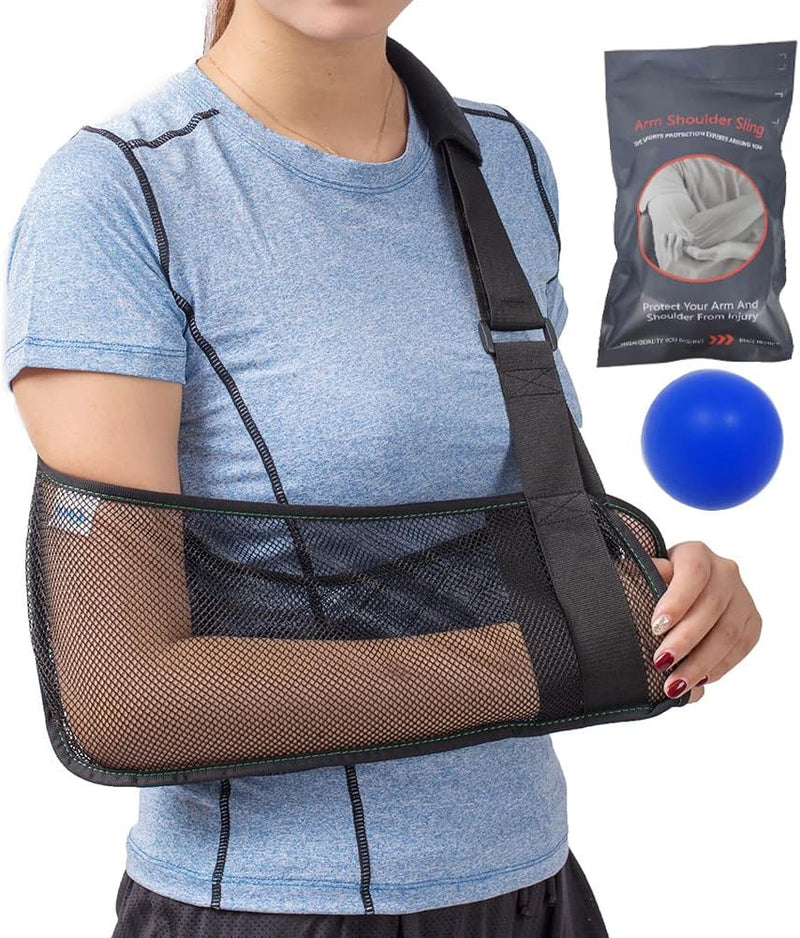 Mesh Arm Shoulder Sling With Exercise Ball- Medical Shoulder Immobilizer for Shower - Adjustable Arm Brace for Torn Rotator Cuff Injury - Right Left Arm for Men Women