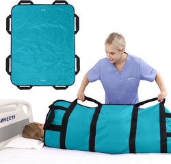 Bed Transfer Boards 48" x 40" Positioning Bed Pad with Reinforced Handles for Turning, Lifting & Repositioning Peacock Blue