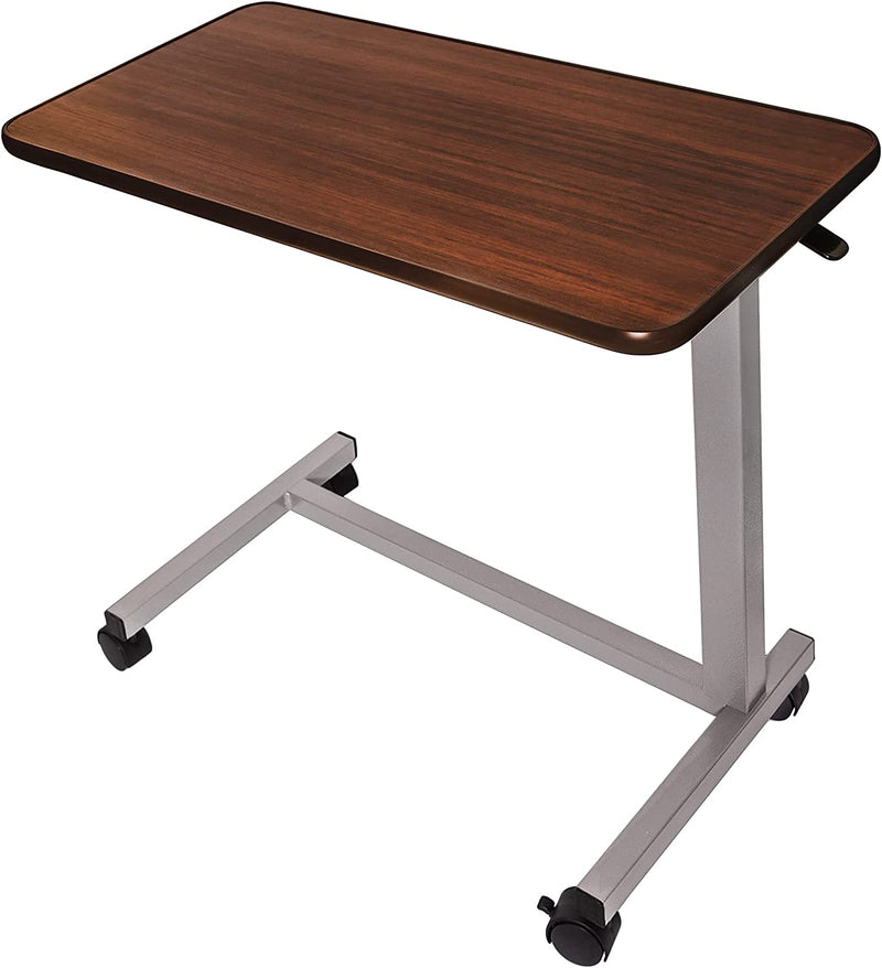 Medical Overbed Tables Adjustable Overbed Bedside Table With Wheels (Hospital and Home Use), Walnut Brown