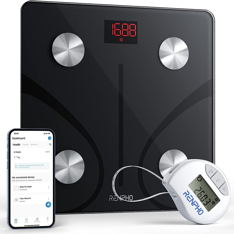Smart Scale and Tape Measure for Body, Digital Bluetooth Scale for Body Weight with Body Tape Measure for Body Measuring, Weight Loss, Muscle Gain, Gift, 400lbs, Scale and Tape 11"Elis 1 Measure