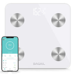 Smart Scale for Body Weight, Digital Bathroom Scale for BMI Weighing Body Fat, Body Composition Monitor Health Analyzer with Smartphone App, 400lbs/180KG - White