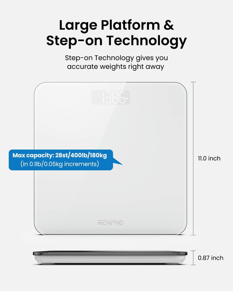 Digital Bathroom Scale, Highly Accurate Core 1S Body Weight Scale with Lighted LED Display, Round Corner Design 400 Pounds White