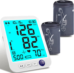 Blood Pressure Monitor-Automatic Blood Pressure Machine XL Cuff for Big Arms 13-21”-Medium/Large Cuff 9"-17"Extra Large Backlit LCD Heart Rate Detection Two User 1000 Mem Blue
