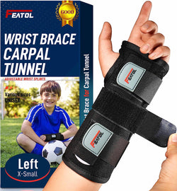Wrist Brace for Sprained Wrist Kids, Wrist Support Brace Sleeping with Metal Splints Left Hand, X/Small for Kid, Women and Men,Left Hand -Black