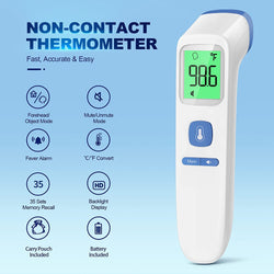 Non-Contact LCD Thermometer for Adults and Kids, Digital Forehead Thermometer with Fever Alarm, Silent Mode and 35-Set Memory, Object 2 in 1 Mode, FSA/HSA Eligible, Blue