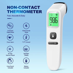 Non-Contact Thermometer for Adults and Kids, Digital Forehead Thermometer with Fever Alarm, Silent Mode and 35-Set Memory, Forehead/Object 2 in 1 Mode, FSA/HSA Eligible Thermometer (White & Black)