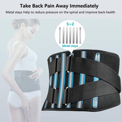 Air Mesh Back Brace for Men Women Lower Back Pain Relief with 7 Stays, Adjustable Back Support Belt for Work, Anti-skid Lumbar Support for Sciatica Scoliosis Black