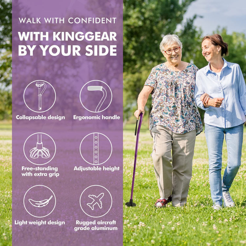 Walking Cane for Women & Men, Lightweight & Sturdy Offset Walking Stick, Walking cane with Autonomous Standing, Large Quad Base Cane for Seniors,Purple