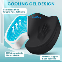 Gel Seat Cushion for All-Day Sitting - Back, Sciatica, Coccyx Tailbone Pain Relief Cushion - Ergonomic Seat Cushion for Office Chairs, Car Seat, Gaming Chair - Black