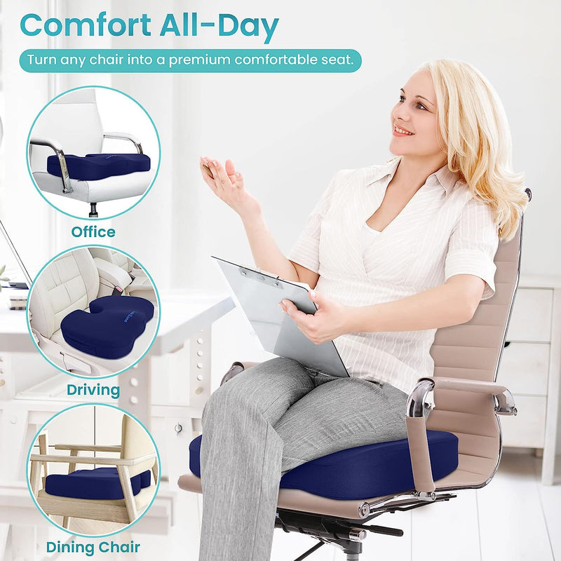 Gel Seat Cushion Office Chair Cushion for All-Day Sitting - Back, Sciatica, Coccyx Tailbone Pain Relief Cushion - Ergonomic Seat Cushion for Office Chairs, Car Seat, Gaming Chair - Blue