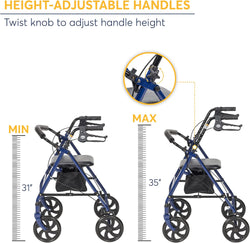Health & Household Wheel Rollator Walker With Seat & Removable Back Support, Rolling Walkers Sales & Deals Blue