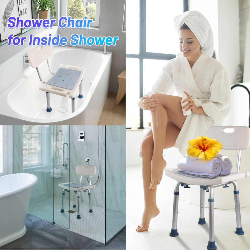 2 in 1 Shower Chair Seat with Removable Back, Shower Chair for Inside Shower and Bathtub,Disabled—Tool-Free Assembly(350 lb Capacity)