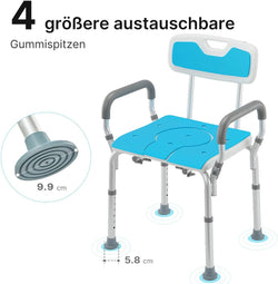 3 in 1 Shower Chair with Arms and Back, Heavy Duty Bath Chair 400lbs with 3.9" Big Non-Slip Rubber Tips, Adjustable Bedside Commode Shower Seat for Seniors