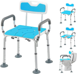 3 in 1 Shower Chair with Arms and Back, Heavy Duty Bath Chair 400lbs with 3.9" Big Non-Slip Rubber Tips, Adjustable Bedside Commode Shower Seat for Seniors